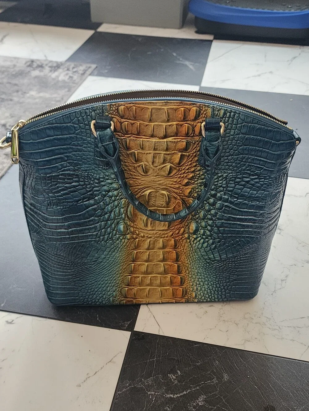 NWOT Brahmin Large Duxbury Satchel Bermuda Ombre Melbourne Croc-Embossed Leather